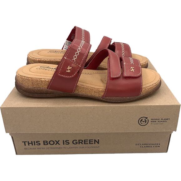 Clarks England ROSEVILLE BAY Red Leather Sandals 65242 ($125) Women's 7.5 New - Picture 1 of 10